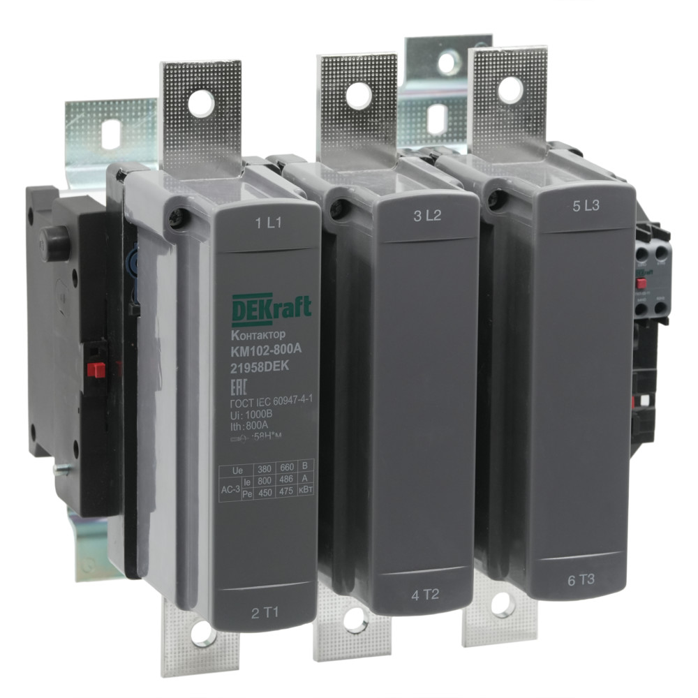 А75. Контактор 21958DEK 800А 220В АС3 АС4 1НО+1НЗ КМ-102 (Dekraft)