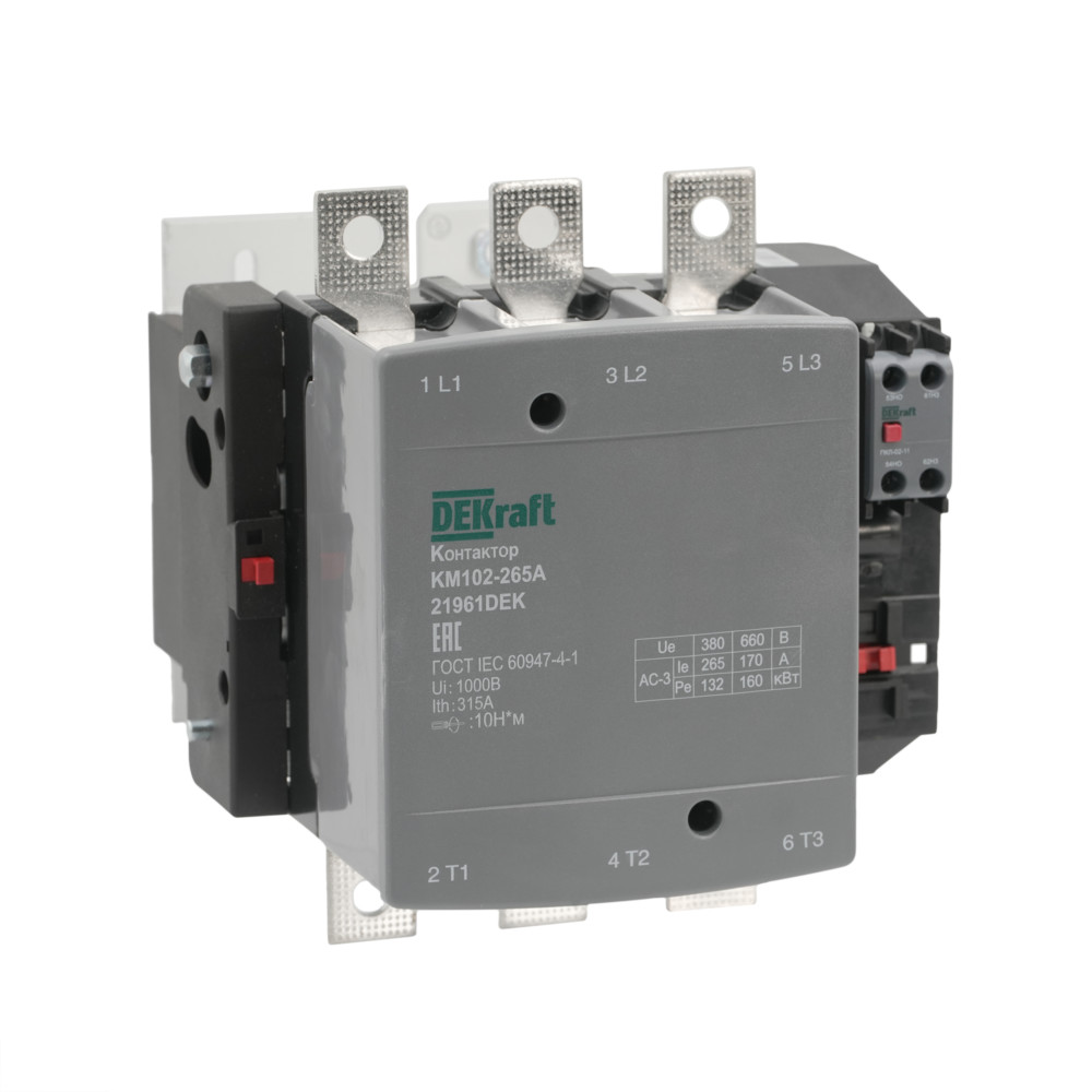 А75. Контактор 21961DEK 265А 220В АС3 АС4 1НО+1НЗ КМ-102 (Dekraft)