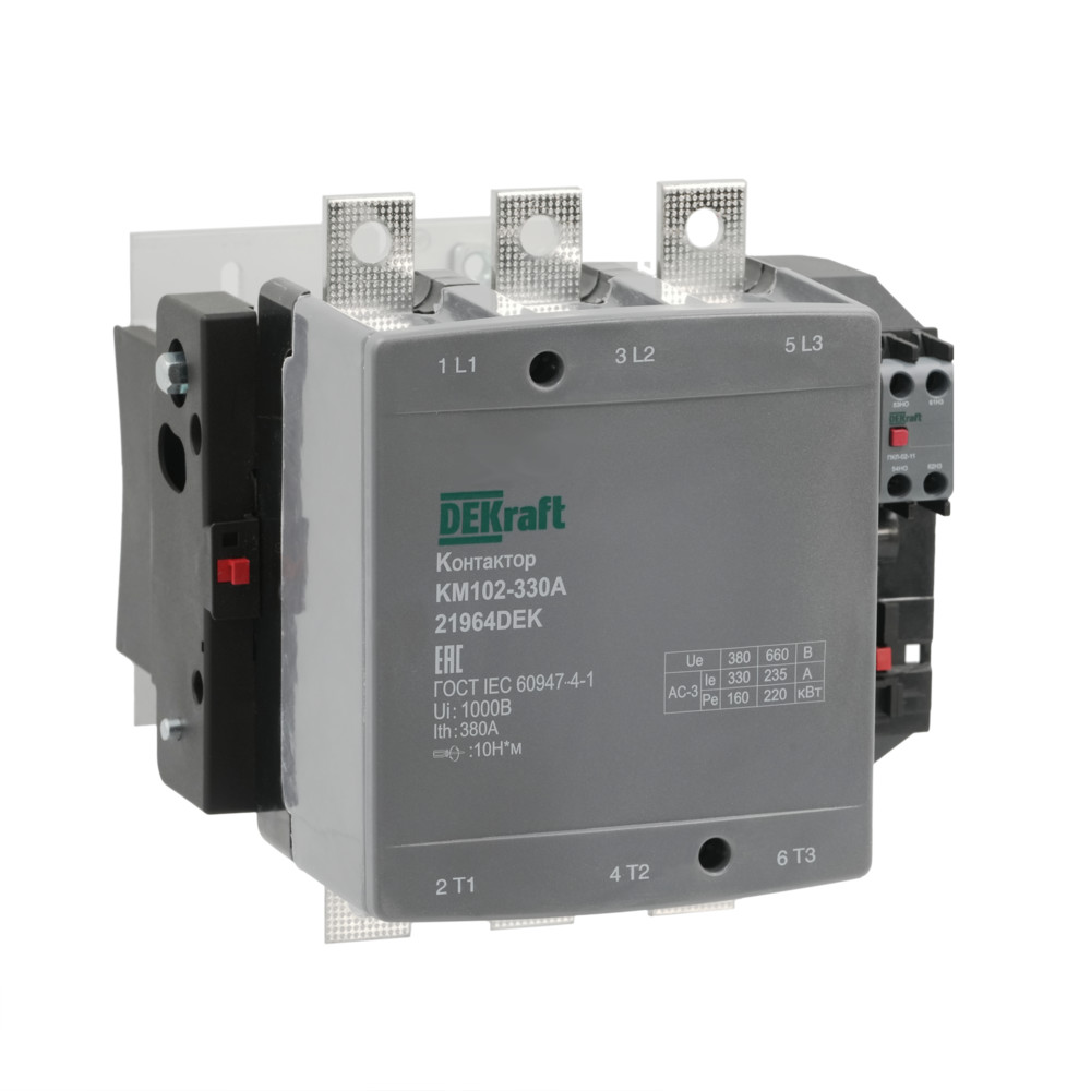 А75. Контактор 21964DEK 330А 220В АС3 АС4 1НО+1НЗ КМ-102 (Dekraft)