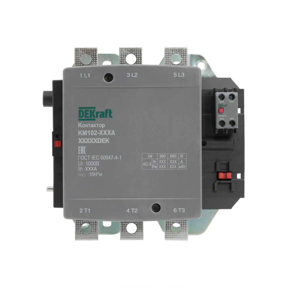 А75. Контактор 21968DEK 400А 380В АС3 АС4 1НО+1НЗ КМ-102 (Dekraft)