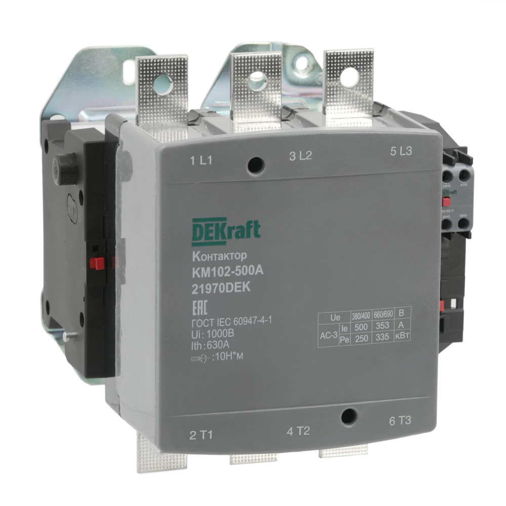 А75. Контактор 21970DEK 500А 220В АС3 АС4 1НО+1НЗ КМ-102 (Dekraft)
