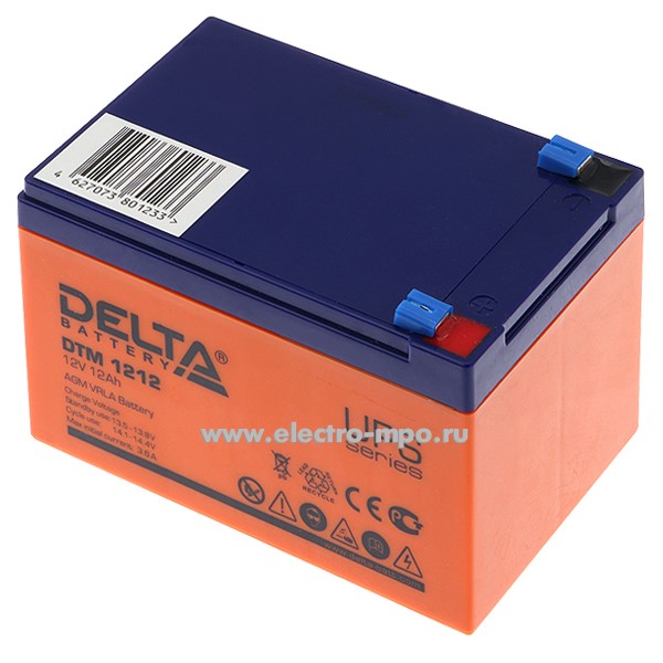 Н6567. Аккумуляторная батарея DTM1212 12В 12Ач срок службы 6 лет (Delta Китай)