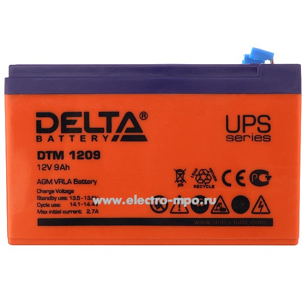 Н6566. Аккумуляторная батарея DTM1209 12В 9Ач срок службы 6 лет (Delta Китай)