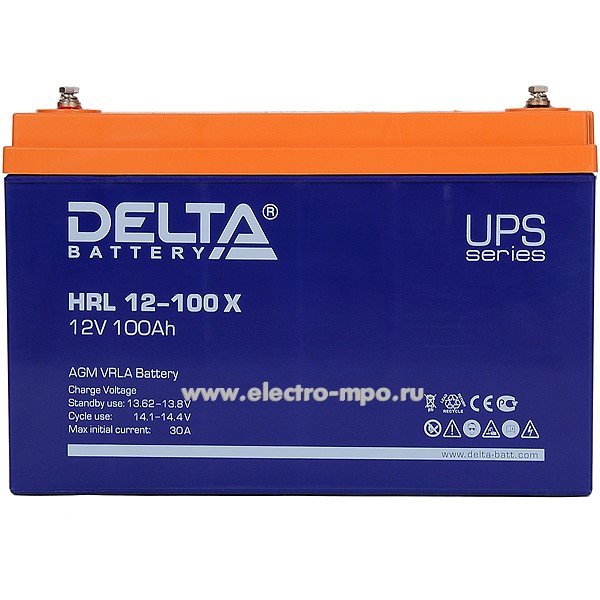 Н6549. Аккумуляторная батарея HRL12-100X 12В 100Ач срок службы 12 лет (Delta Китай)