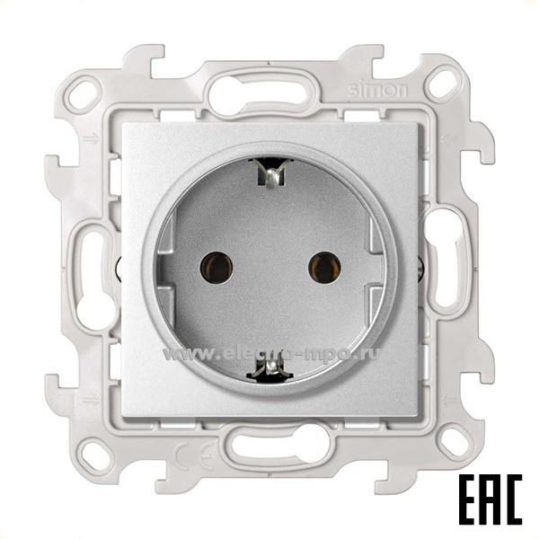 Ю7223. Механизм Simon24 2450434-033 розетки "евро" с/п алюминий (Simon)