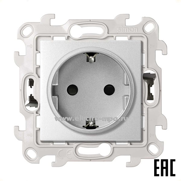 Ю7226. Механизм Simon24 2420432-033 розетки "евро" со шторками Push\Go с/п алюминий (Simon)
