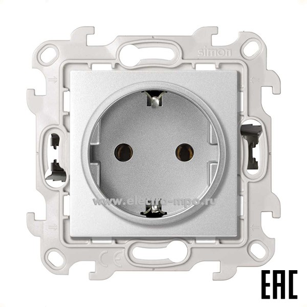 Ю7224. Механизм Simon24 2420434-033 розетки "евро" Push\Go с/п алюминий (Simon)