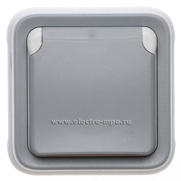 Ю6978. Розетка Plexo 069833 "евр" с крышкой со шторками IP55 с/п серая (Legrand)