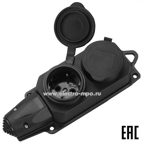 Р66. Блок 470027 GSB-16-2-G-IP44 2 розетки 2К+З 16А 250В с крышками каучук черный IP44 (General)