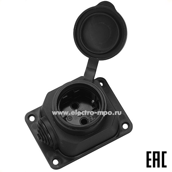 Р66. Розетка 470026 GSB-16-1-G-IP44 2К+З 16А 250В на поверхность с крышкой каучук черная IP44 (General)