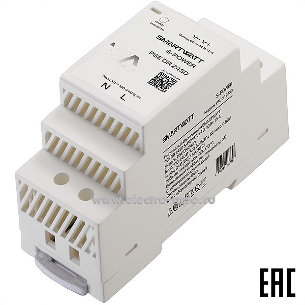 Б5204. Блок питания PSE DR 2430 1ф Мощность 36Вт выход 24В пост. тока 1,5А (SMARTWATT)