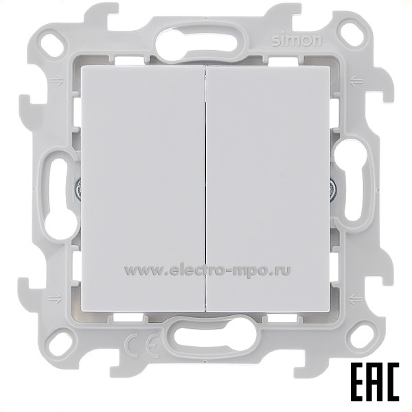 Ю7114. Механизм Simon24 2410151-030 выключателя 2кл. кнопочный с/п белый (Simon)