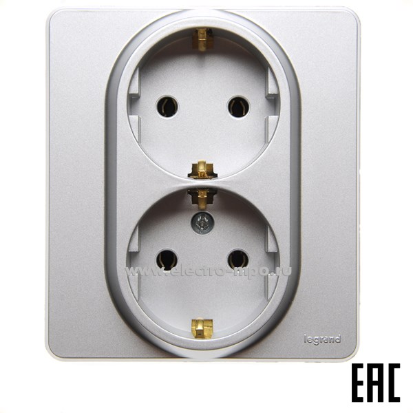 Ю5819. Розетка Inspiria 673752 "евро" двойная с/п алюминий (Legrand/Daccord)