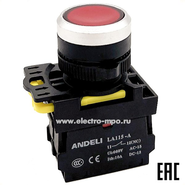 К94. Кнопка LA115-A5-01BND/4 1НЗ красная AC220V (LED) ADL10-257 (ANDELI)