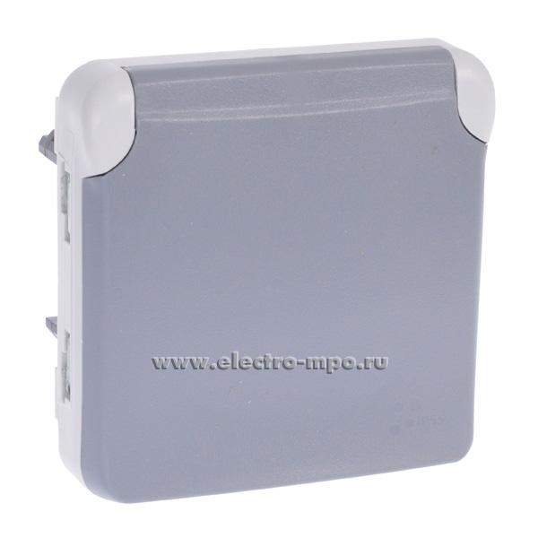 Ю6926. Механизм Plexo 069552 розетки "евр" с крышкой со шторками франц. стандарт винт. IP55 с/п серый (Leg