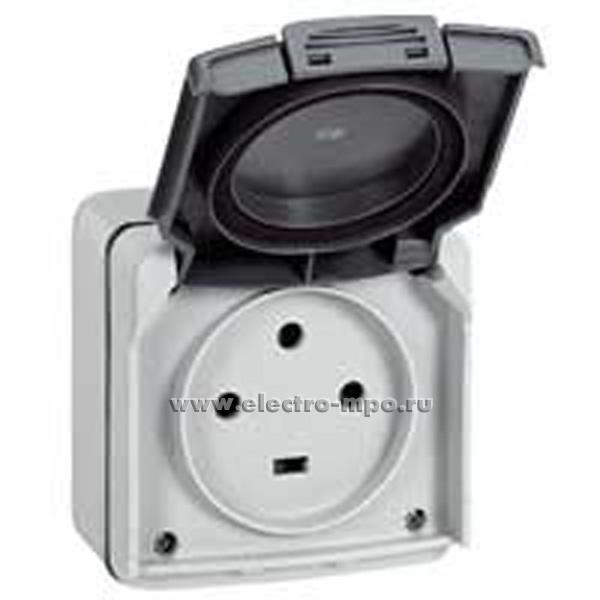 Ю6971. Розетка Plexo 091656  3P+E с крышкой 20А 400В IP55 о/п серая (Legrand)