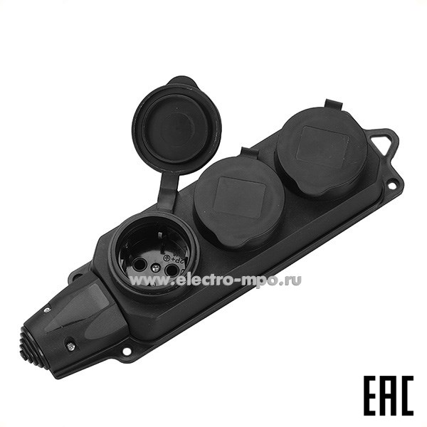 Р66. Блок 470028 GSB-16-3-G-IP44 3 розетки 2К+З 16А 250В с крышками каучук черный IP44 (General) Р66. Блок 470028 GSB-16-3-G-IP44 3 розетки 2К+З 16А 250В с крышками каучук черный IP44 (General)