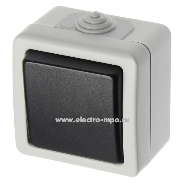 Ю2385. Выключатель LK Aqua 80002 1кл. кнопочный о/п серый клавиша черная (Экопласт)