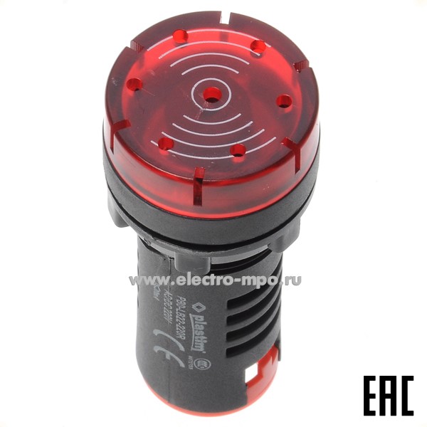 А5162. Зуммер PB0-LB22-220R красный 220В AC прерывистый звук + переменное свечение IP65 (Plastim)