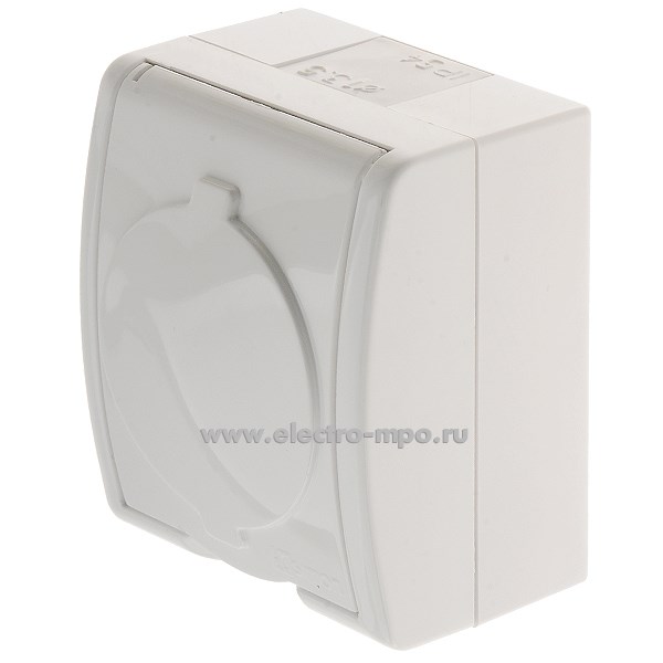 Ю5617. Розетка Aqua15 1594432-030 "евр" о/п IP54 белая с белой крышкой со шторками (Kontakt-Simon)