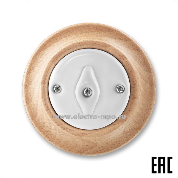 Р8442. Переключатель Decento 3560K-C0734550 2CHK600734C4050 поворотный перекр. с/п белый фарфор/бук