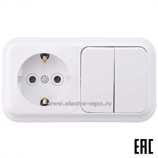 Р0836. Блок Пралеска 2В-РЦ-529 выкл. 2кл.+ роз. "евр" о/п белый (Светоприбор Минск)