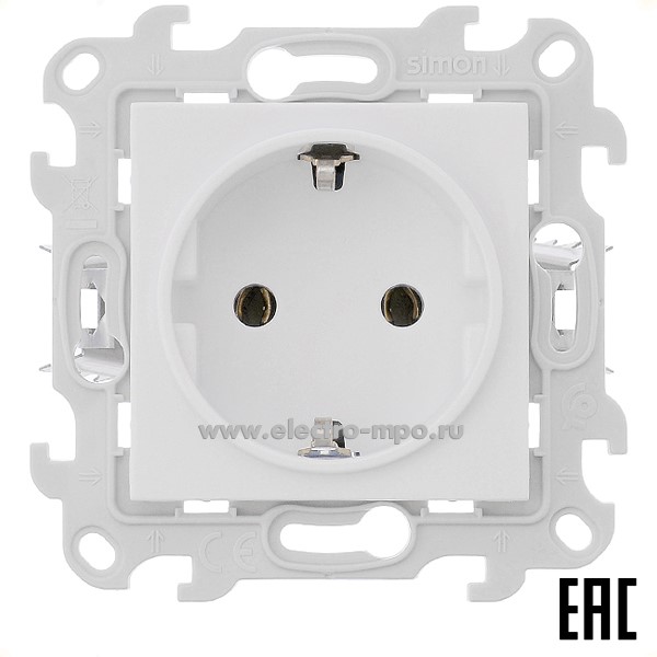 Ю7124. Механизм Simon24 2420434-030 розетки "евро" Push\Go с/п белый (Simon)