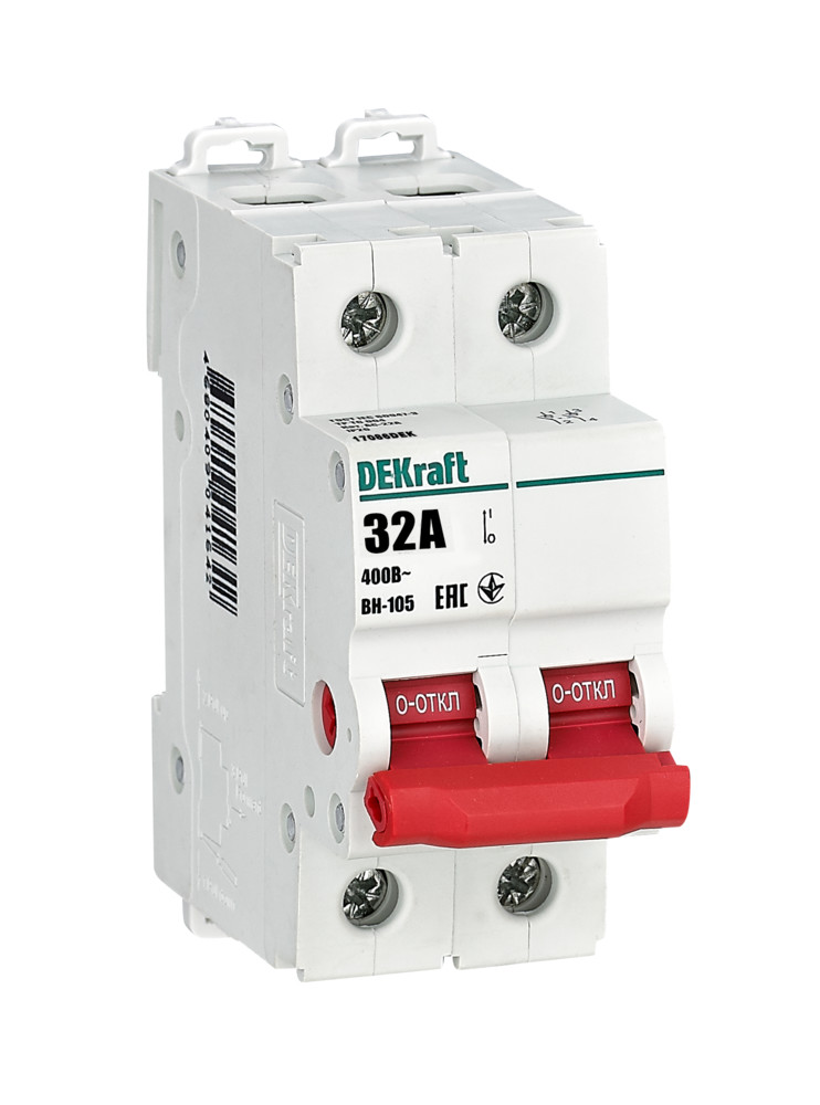 А48. Выключатель-разъединитель 17086DEK 2Р 32А ВН-105 (DEKraft)