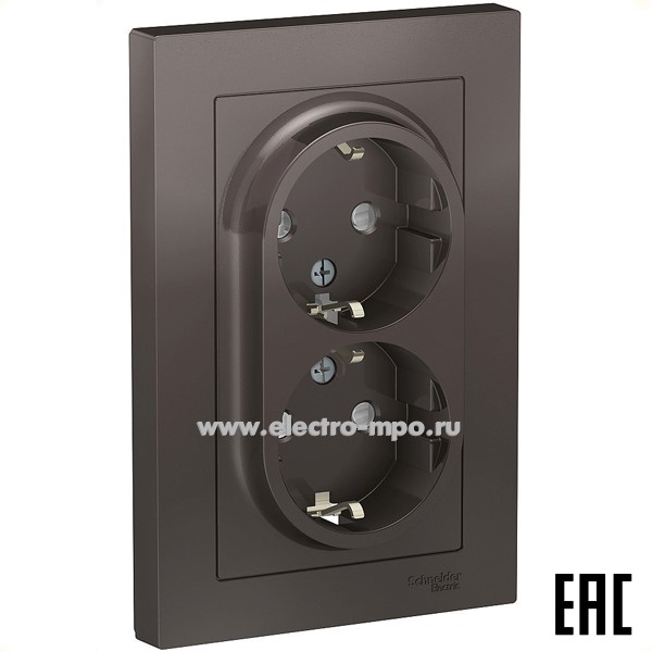 Ю42. Розетка AtlasDesign ATN000626 двойная "евро" со шторками с/п мокко (Systeme Electric)
