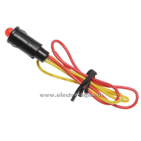 А5601. Светодиод 12В DC красный в пластик. корпусе с проводом  36-4710 (Rexant Китай)