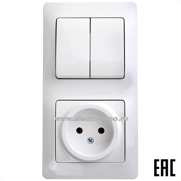 Р16. Блок Glossa GSL000172 выкл. 2кл.+ розетка с/п белый (Systeme Electric)