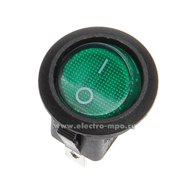 А5754. Выключатель клавишный on-off Mini 250В 6А 1з зеленый с подсветкой  36-2573 (Rexant)