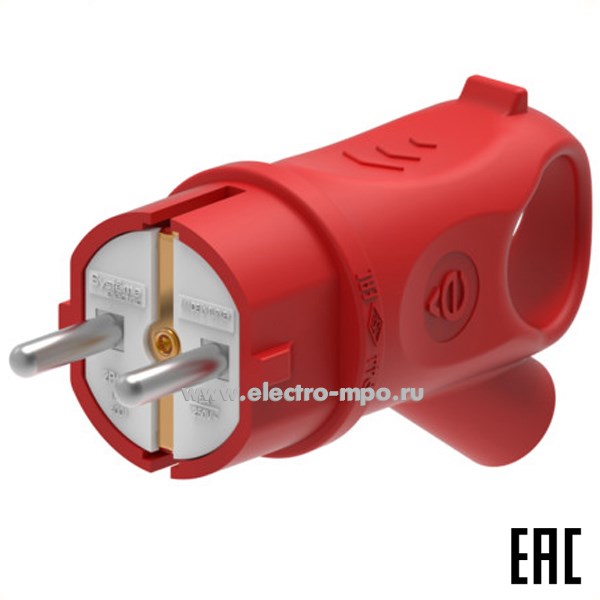 Р66. Вилка MST1402RD "евр" 2К+З 16А 250В угловая каучуковая красная IP44 (Systeme Electric)