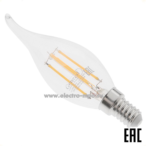 Л1330. Лампа 5Вт Filament прозр.649918 GLDEN-CWS-10-230-E14-2700К светодиод "свеча на ветру" т/б свет (Ge