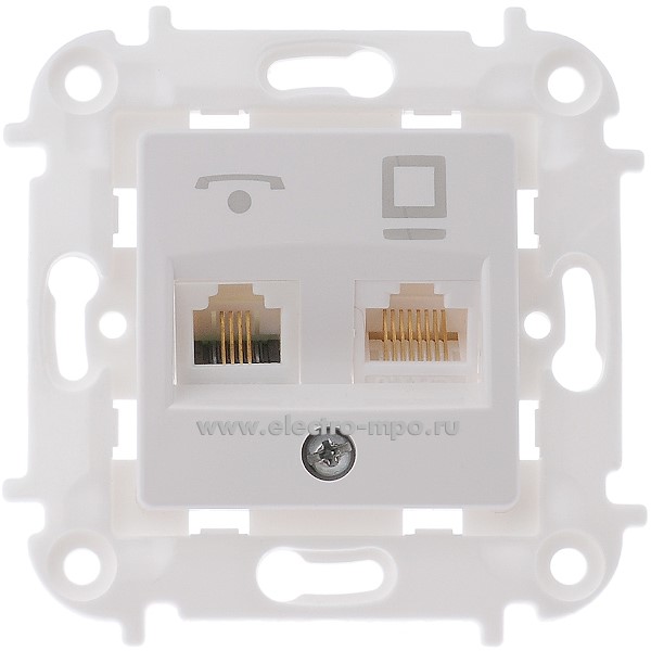 Р0883. Механизм Мастер ТР-6032 розетки комп.+ тел. 8 и 4 конт. с/п белый (Светоприбор Минск)