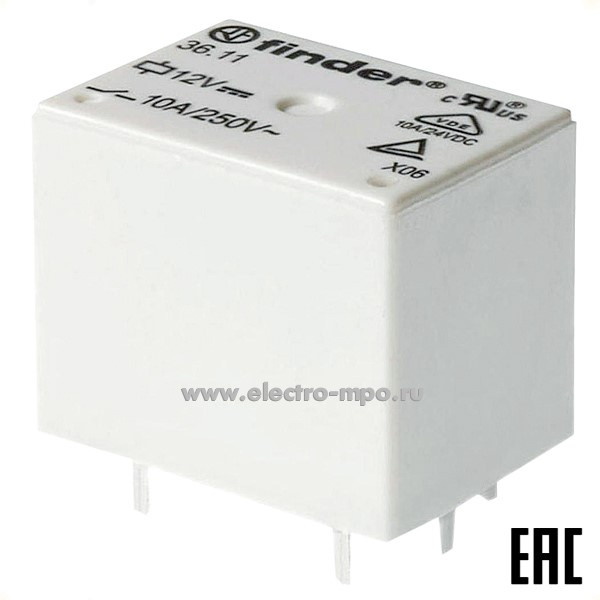 А94. Реле промежуточное 361190124011 12В DC 10А 1перекл. контакт серия 36 (Finder)