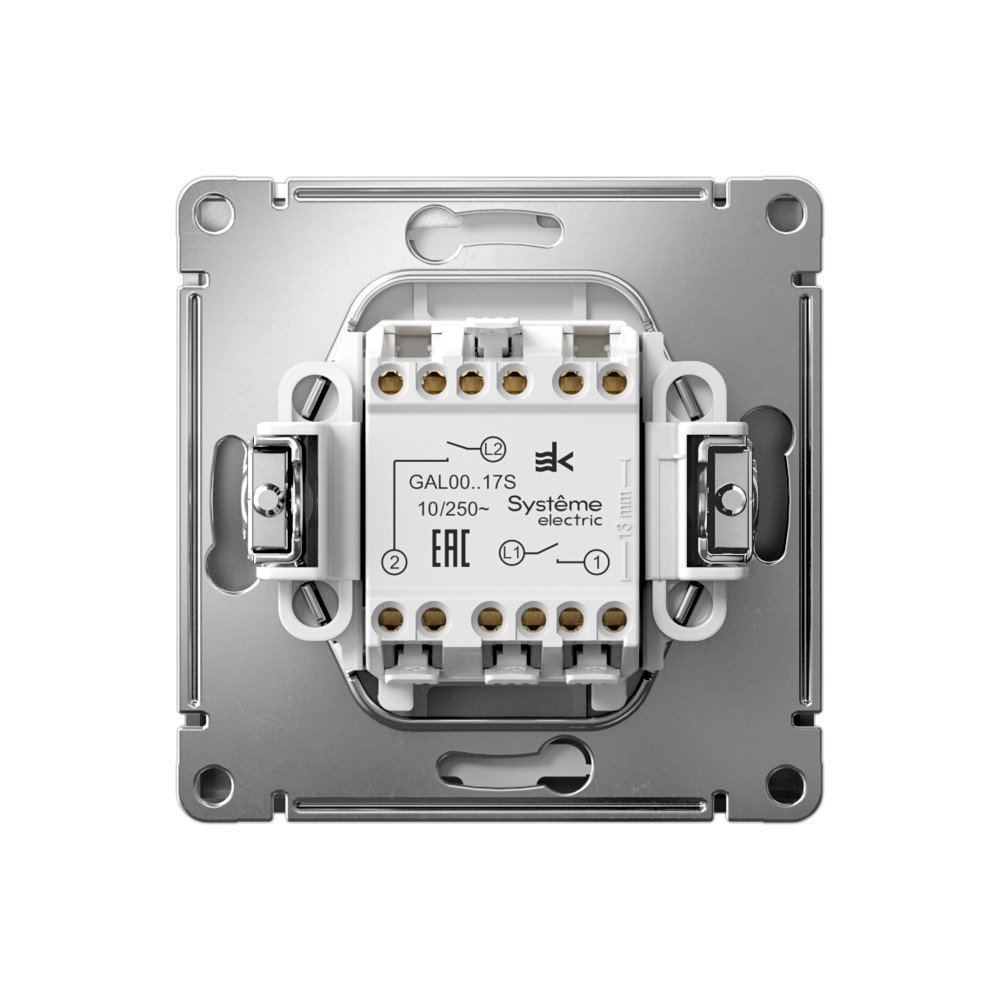 Р34. Механизм ArtGallery GAL000917S выключателя 2 кл. безвинт. зажим с/п кнопочный сталь (SE)