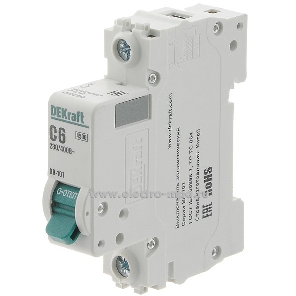А0104. Автоматический выключатель ВА101-1P-006А-C 11052DEK C6А/1п/ 4,5кА на Din-рейку (DEKraft)