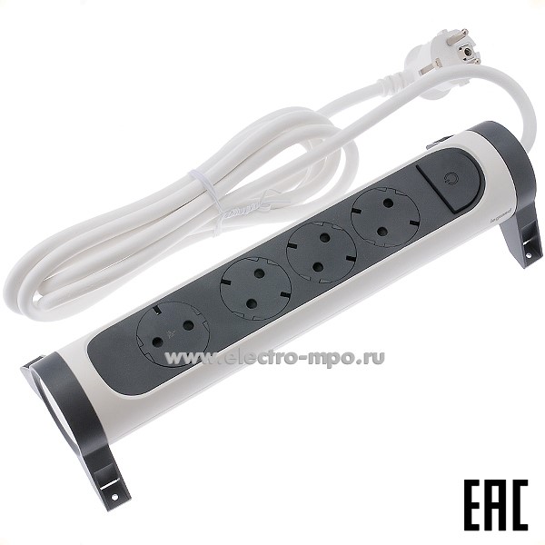 36071.Ю6071 Удлинитель "Комфорт" 694536 3 метра 4 розетки "евр" с выключателем 16А белый/черный (Legrand)