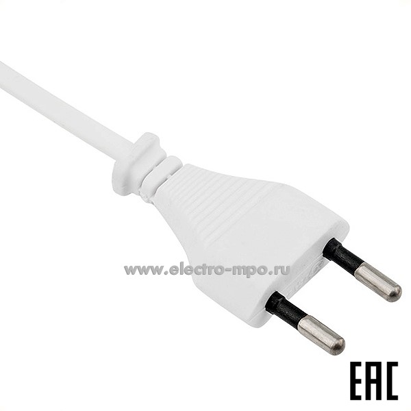 Р64. Шнур сетевой 11-1115 вилка плоская с выключателем кабель 2x0,5 мм2 1,8м 2,5A белый (Rexant)