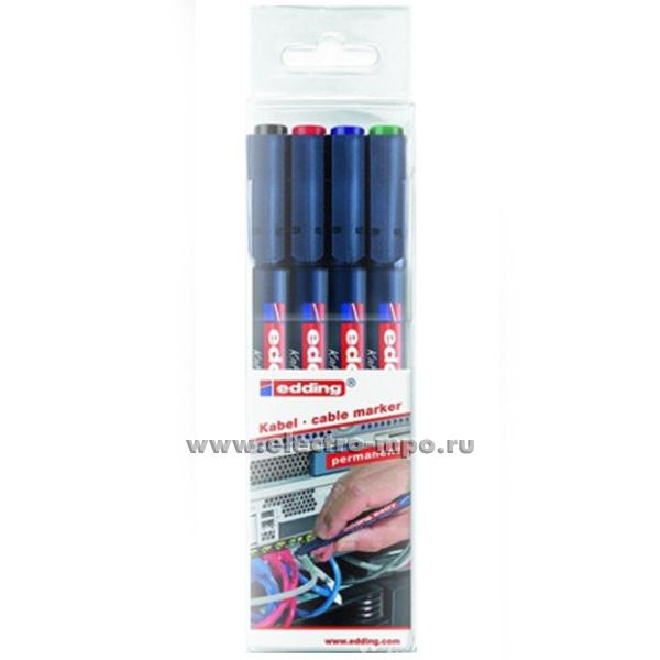 М5617. Набор маркеров для кабеля Е-8407 несмываемые 4шт. (красный, черный, синий, зеленый) 0,3мм (Edding)