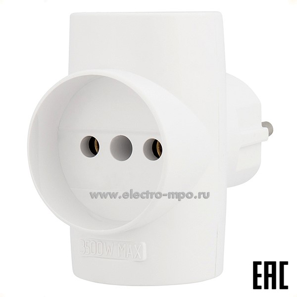Р43. Тройник 11-1077 электрический 10А б/з белый (Rexant)