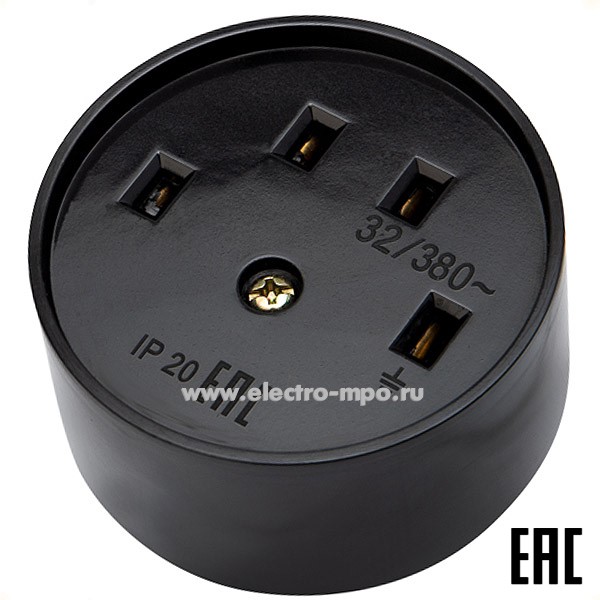 Р55. Розетка 11-8525 РШ для электрической плиты 32А 380В 3Р+РЕ (ОУ) черная (Rexant)