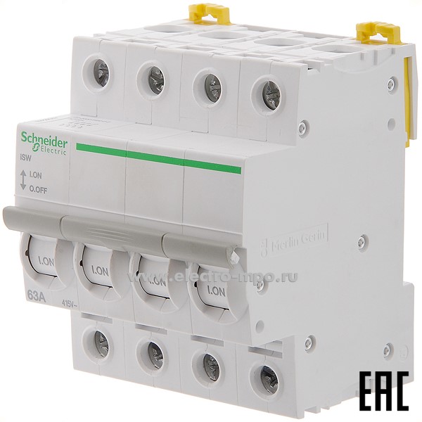 54884.А4884 Выключатель-разъединитель A9S65463 iSW 63А 4 полюса на DIN-рейку (Schneider Electric)