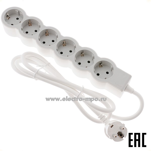 36011.Ю6011 Удлинитель "Стандарт" 694557 1,5 метра 6 розеток "евр" 16А белый/серый (Legrand)