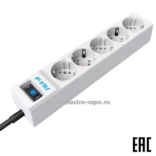 Р5334. Сетевой фильтр Pilot-sG5 (арт.153) 4 розетки "евр" 5м серый 10А 150Дж (ЗИС Россия)