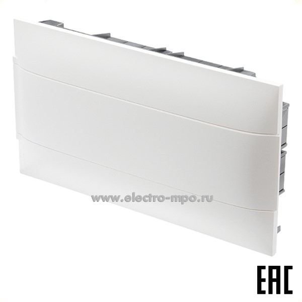 Е3458. Бокс 137546 PractiboxS встраиваемый 18 мод. (1х18) IP40 белая непрозр. дверь, с клеммником N/PE (Le