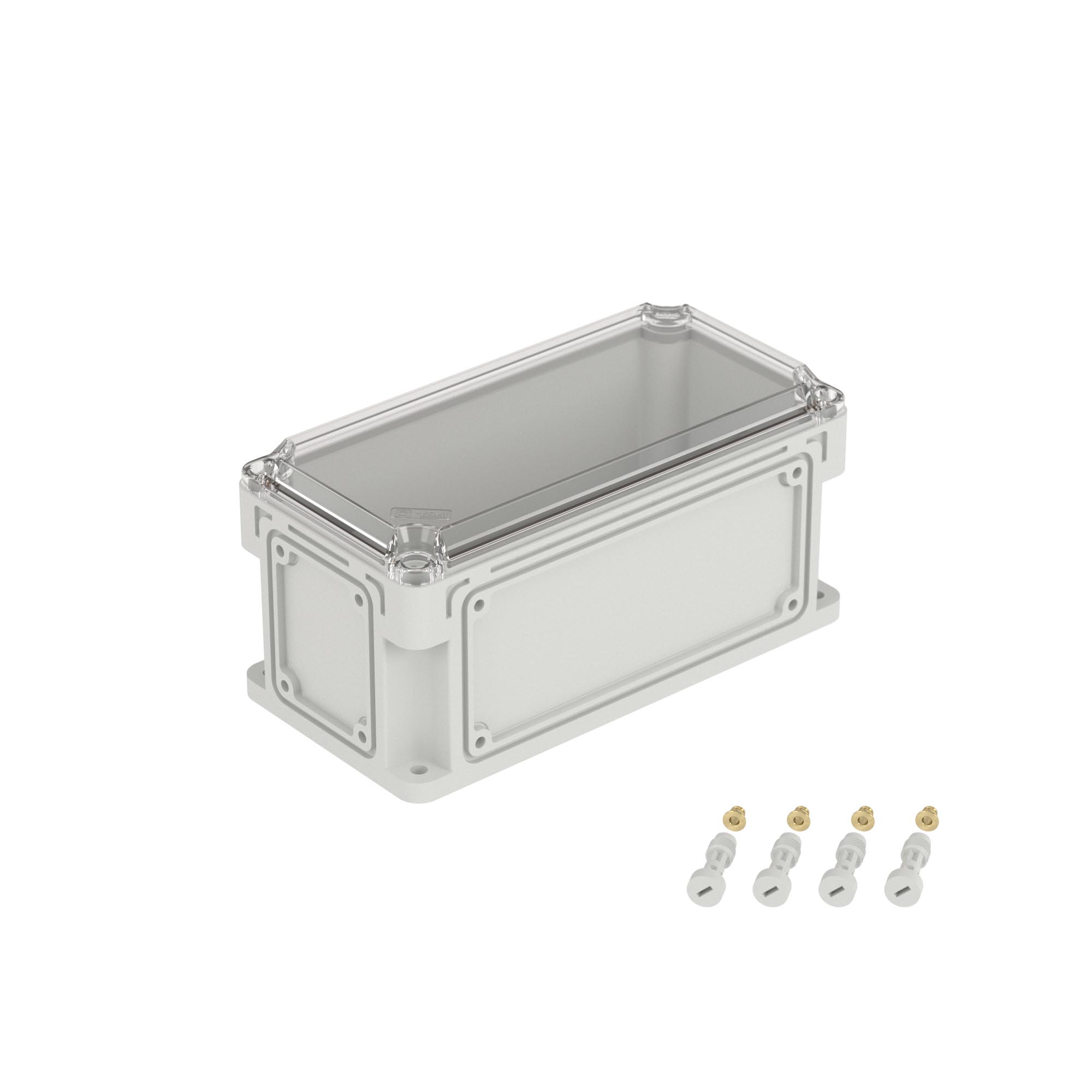 Е10. Корпус 531211 RAM box без МП 300х150х146 мм, с фланцами, прозрачная крышка высотой 21  (ДКС)