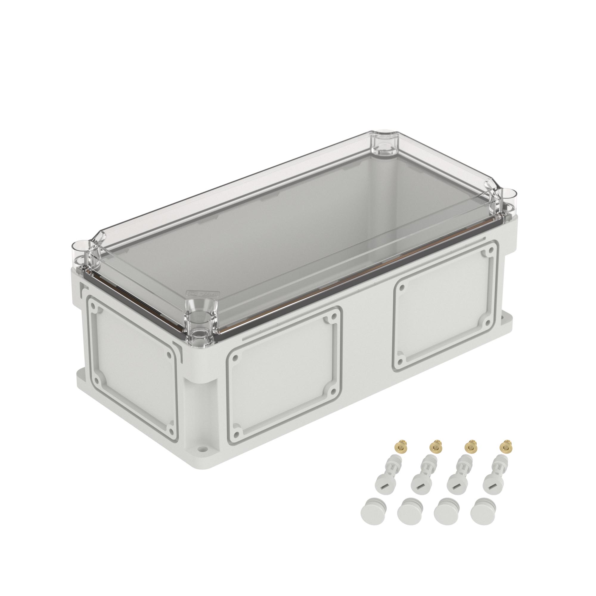 Е10. Корпус 542311 RAM box без МП 400х200х160 мм, с фланцами, прозрачная крышка высотой 35  (ДКС)