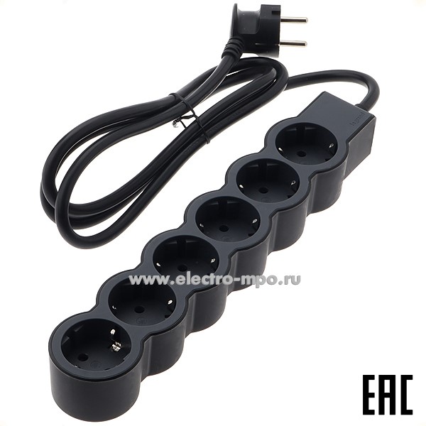 36016.Ю6016 Удлинитель "Стандарт" 694558 1,5 метра 6 розеток "евр" 16А черный (Legrand)